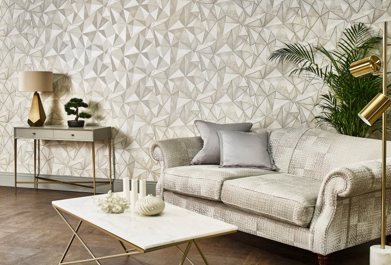 Design geometrických vzorů na textilu a tapetách v interiéru